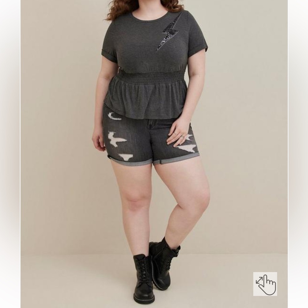 Torrid LoveSick Smocked Waist Tee - Lightning Bolt Camo Grey Size 1X